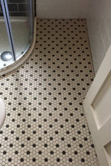 The Mosaic Factory London Mozaiek Tegel Hexagon - Wit/Zwart Porselein Ongeglazuurd, 18 black dots 260x300 mm