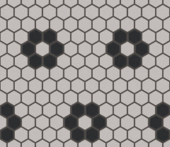 The Mosaic Factory London Mozaiek Tegel Hexagon - Wit/Zwart Porselein Ongeglazuurd, 4 black flowers 260x300 mm