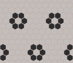 The Mosaic Factory London Mozaiek Tegel Hexagon - Wit/Zwart Porselein Ongeglazuurd, 4 black flowers 260x300 mm