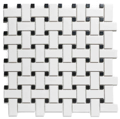 The Mosaic Factory Paris Mozaiek Tegel Basketweave - Wit en Zwart Porselein Geglazuurd 300x300 mm