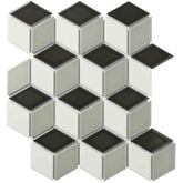 The Mosaic Factory Paris Mozaiek Tegel Cubic - Wit, Grijs, Zwart Mix Porselein Geglazuurd 266x305 mm