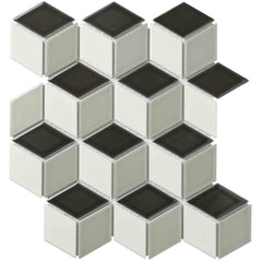 The Mosaic Factory Paris Mozaiek Tegel Cubic - Wit, Grijs, Zwart Mix Porselein Geglazuurd 266x305 mm