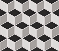 The Mosaic Factory Paris Mozaiek Tegel Cubic - Wit, Grijs, Zwart Mix Porselein Geglazuurd 266x305 mm
