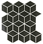 The Mosaic Factory Paris Mozaiek Tegel Cubic - Zwart Porselein Geglazuurd 266x305 mm