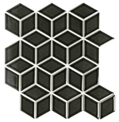 The Mosaic Factory Paris Mozaiek Tegel Cubic - Zwart Porselein Geglazuurd 266x305 mm