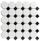 The Mosaic Factory Paris Mozaiek Tegel Octagon - Wit en Zwart Porselein Geglazuurd 295x295 mm