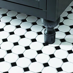 The Mosaic Factory Paris Mozaiek Tegel Octagon - Wit en Zwart Porselein Geglazuurd 295x295 mm
