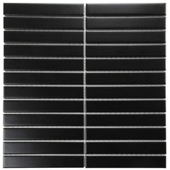 The Mosaic Factory Sevilla Mozaïek Tegel Kitkat Vinger - Mat Zwart Porselein Geglazuurd 296x300 mm