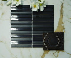 The Mosaic Factory Sevilla Mozaïek Tegel Kitkat Vinger - Zwart Geglazuurd Porselein 296x299 mm