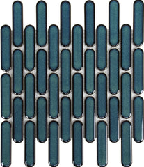 The Mosaic Factory Sevilla Mozaïek Tegel Ovaal Vinger - Azuur Blauw Gespikkeld Porselein Geglazuurd 300x300 mm