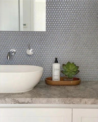 The Mosaic Factory Venice Pennyround Mozaiek Tegel Rond - Blauw Grijs met rand Porselein Geglazuurd 315x294 mm