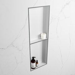 MONDIAZ EASY Nis 149,5x29,5cm in solid surface kleur Plata | Talc. 2 vakken geschikt voor in- of opbouw