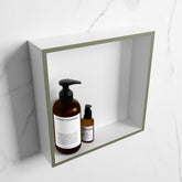 MONDIAZ EASY Niche 29.5x29.5cm in solid surface colour Army | Talc. 1 compartment suitable for recessed or surface mounting