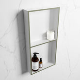 MONDIAZ EASY Niche 59.5x29.5cm in solid surface color Army | Talc. 2 compartments suitable for recessing or surface mounting