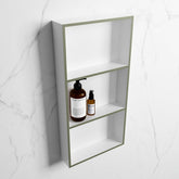 MONDIAZ EASY Niche 59.5x29.5cm in solid surface color Army | Talc. 3 compartments suitable for flush or surface mounting