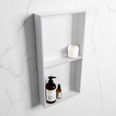 MONDIAZ EASY Niche 59.5x29.5cm in solid surface color Cale | Talc. 2 compartments suitable for flush or surface mounting