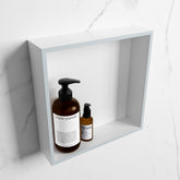 MONDIAZ EASY Niche 29.5x29.5cm in solid surface colour Clay | Talc. 1 compartment suitable for recessed or surface mounting