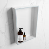 MONDIAZ EASY Niche 44.5x29.5cm in solid surface colour Clay | Talc. 1 compartment suitable for recessed or surface mounting