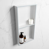 MONDIAZ EASY Niche 59.5x29.5cm in solid surface color Clay | Talc. 2 compartments suitable for flush or surface mounting