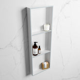 MONDIAZ EASY Niche 89.5x29.5cm in solid surface color Clay | Talc. 3 compartments suitable for recessing or surface mounting