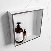 MONDIAZ EASY Niche 29.5x29.5cm in solid surface DarkGrey | Talc. 1 compartment suitable for recessed or surface mounting