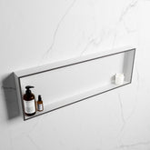 MONDIAZ EASY Niche 89.5x29.5cm in solid surface DarkGrey | Talc. 1 compartment suitable for recessed or surface mounting