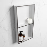 MONDIAZ EASY Niche 59.5x29.5cm in solid surface colour DarkGrey | Talc. 2 compartments suitable for flush or surface mounting