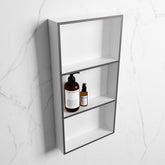 MONDIAZ EASY Niche 59.5x29.5cm in solid surface DarkGrey | Talc. 3 compartments suitable for recess or surface mounting