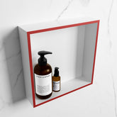 MONDIAZ EASY Niche 29.5x29.5cm in solid surface color Fire | Talc. 1 compartment suitable for recessed or surface mounting