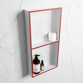 MONDIAZ EASY Niche 59.5x29.5cm in solid surface color Fire | Talc. 2 compartments suitable for recessing or surface mounting