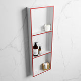 MONDIAZ EASY Niche 89.5x29.5cm in solid surface colour Fire | Talc. 3 compartments suitable for recessing or surface mounting