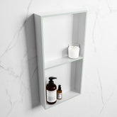 MONDIAZ EASY Niche 59.5x29.5cm in solid surface colour Grey | Talc. 2 compartments suitable for flush or surface mounting