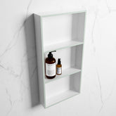 MONDIAZ EASY Niche 59.5x29.5cm in solid surface colour Grey | Talc. 3 compartments suitable for recessing or surface mounting