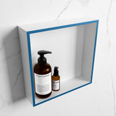 MONDIAZ EASY Niche 29.5x29.5cm in solid surface colour Jeans | Talc. 1 compartment suitable for recessed or surface mounting