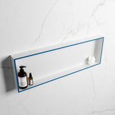 MONDIAZ EASY Niche 89.5x29.5cm in solid surface colour Jeans | Talc. 1 compartment suitable for recessed or surface mounting