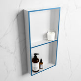 MONDIAZ EASY Niche 59.5x29.5cm in solid surface colour Jeans | Talc. 2 compartments suitable for recessing or surface mounting