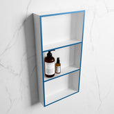 MONDIAZ EASY Niche 59.5x29.5cm in solid surface colour Jeans | Talc. 3 compartments suitable for recessing or surface mounting