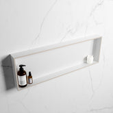 MONDIAZ EASY Niche 89.5x29.5cm in solid surface colour Linen | Talc. 1 compartment suitable for recessed or surface mounting