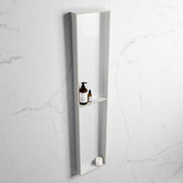 MONDIAZ EASY Niche 89.5x29.5cm in solid surface Linen | Talc. 2 compartments suitable for recessed or surface mounting