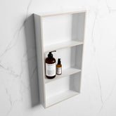 MONDIAZ EASY Niche 59.5x29.5cm in solid surface colour Linen | Talc. 3 compartments suitable for recessing or surface mounting