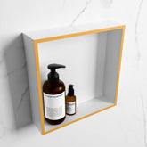 MONDIAZ EASY Niche 29.5x29.5cm in solid surface colour Ocher | Talc. 1 compartment suitable for recessed or surface mounting