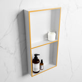 MONDIAZ EASY Niche 59.5x29.5cm in solid surface colour Ocher | Talc. 2 compartments suitable for flush or surface mounting