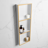 MONDIAZ EASY Niche 89.5x29.5cm in solid surface colour Ochre | Talc. 3 compartments suitable for recessing or surface mounting