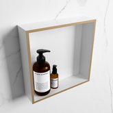 MONDIAZ EASY Niche 29.5x29.5cm in solid surface colour Oro | Talc. 1 compartment suitable for recessed or surface mounting