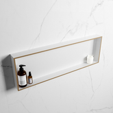 MONDIAZ EASY Niche 89.5x29.5cm in solid surface colour Oro | Talc. 1 compartment suitable for recessed or surface mounting