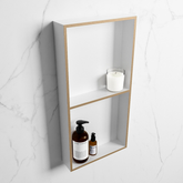 MONDIAZ EASY Niche 59.5x29.5cm in solid surface color Oro | Talc. 2 compartments suitable for flush or surface mounting