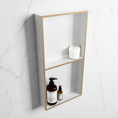 MONDIAZ EASY Nis 59,5x29,5cm in solid surface kleur Oro | Talc. 2 vakken geschikt voor in- of opbouw