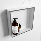 MONDIAZ EASY Niche 29.5x29.5cm in solid surface color Plata | Talc. 1 compartment suitable for recessed or surface mounting