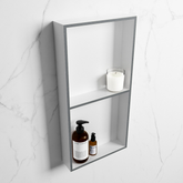 MONDIAZ EASY Niche 59.5x29.5cm in solid surface colour Plata | Talc. 2 compartments suitable for flush or surface mounting