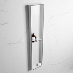 MONDIAZ EASY Nis 89,5x29,5cm in solid surface kleur Plata | Talc. 2 vakken geschikt voor in- of opbouw